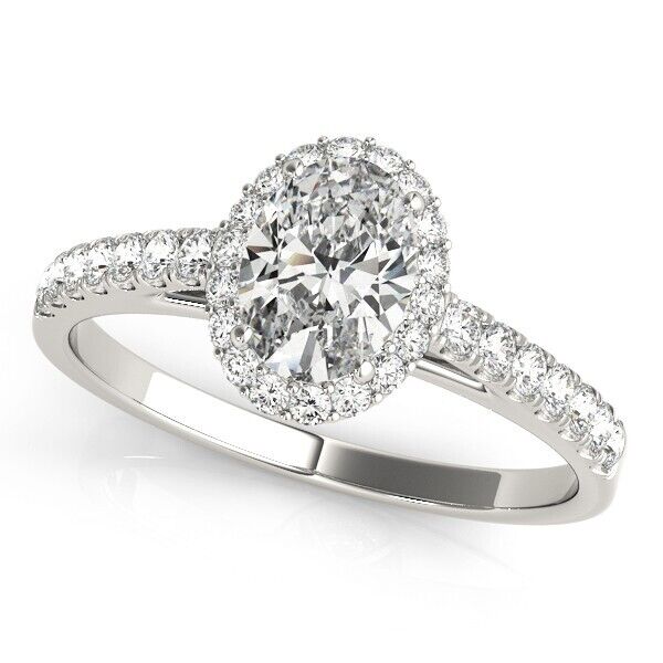 Real 14k White Gold IGI Certified 1.25CT Lab Created VS Diamond Ring Oval Shaped - GoldenLinQ