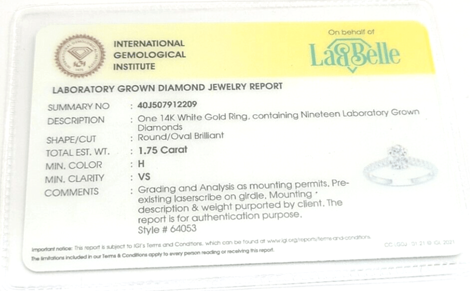 Real 14k White Gold IGI Certified 1.75CT Lab Grown Diamond Ring Round VS Clarity - GoldenlinQ