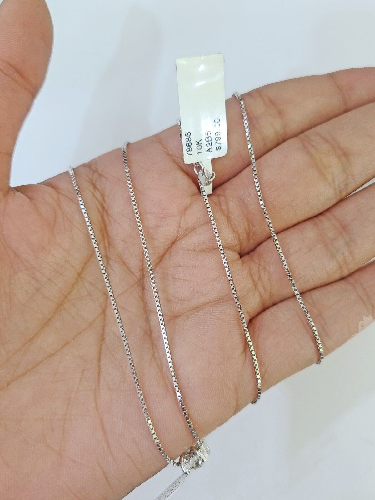 Real 14k White Gold Oval Diamond Pendant Box Chain Necklace Set Women - GoldenlinQ