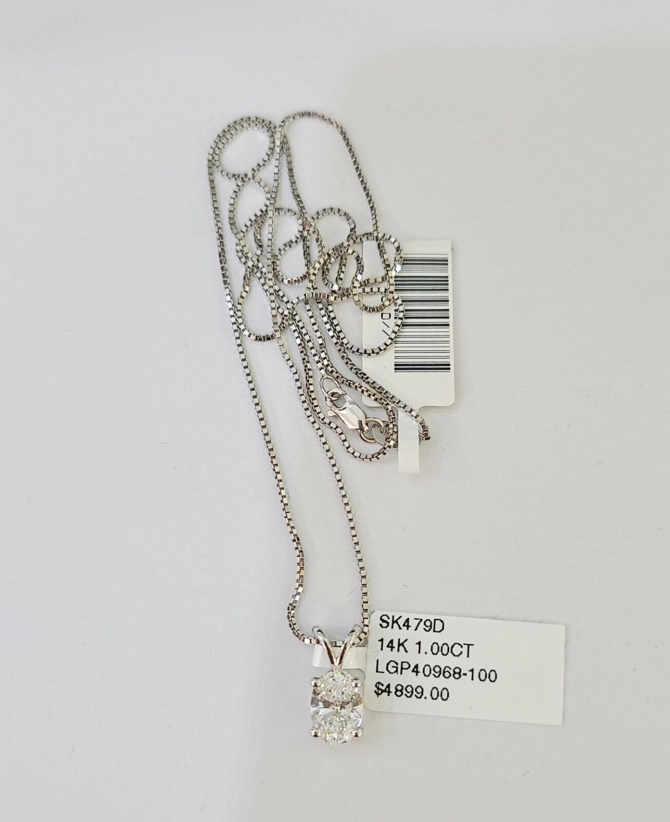 Real 14k White Gold Oval Diamond Pendant Box Chain Necklace Set Women - GoldenlinQ