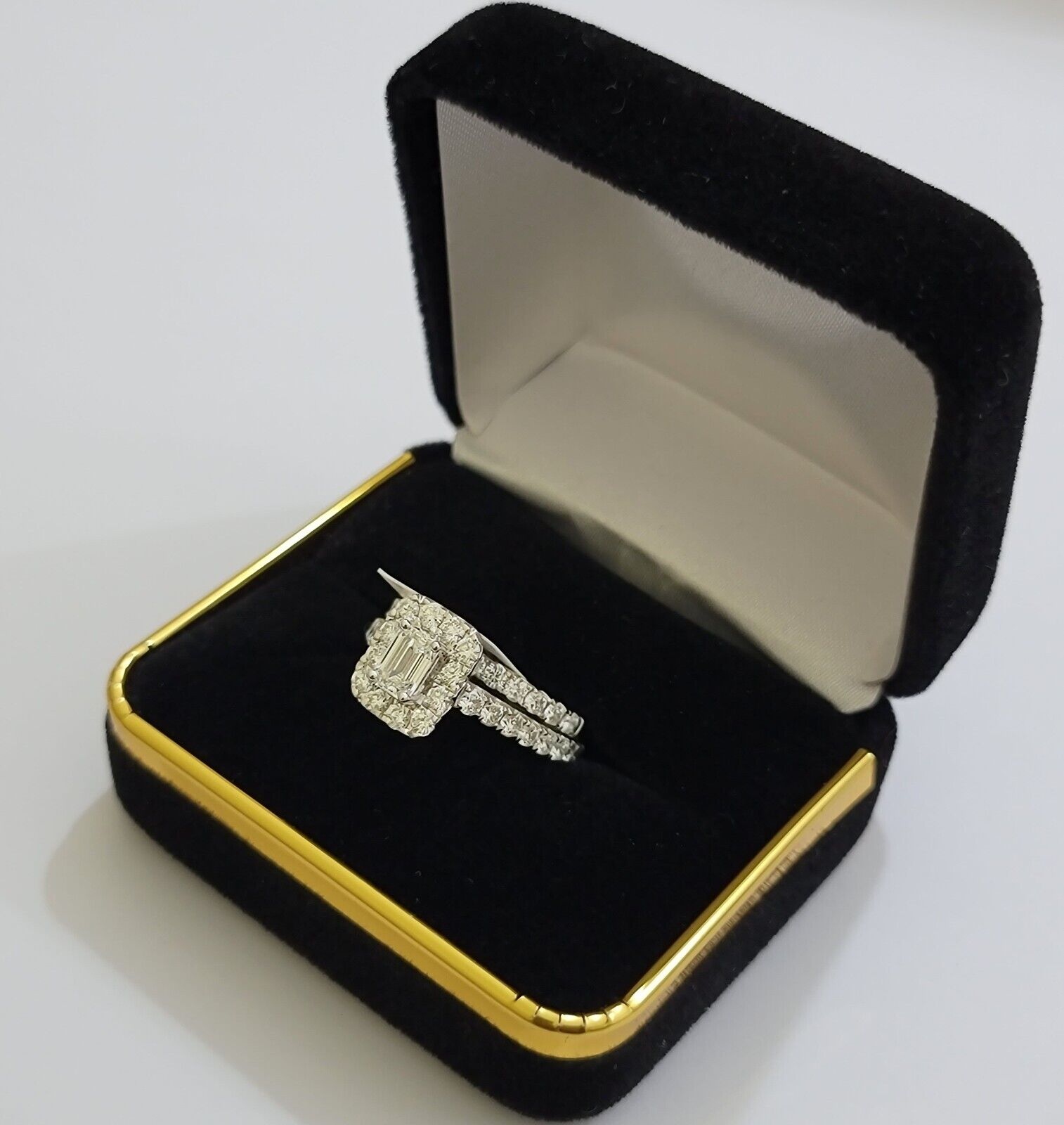 Real 14k White Gold Ring 2CT Diamond Engagement Wedding Ladies Band SET - GoldenlinQ