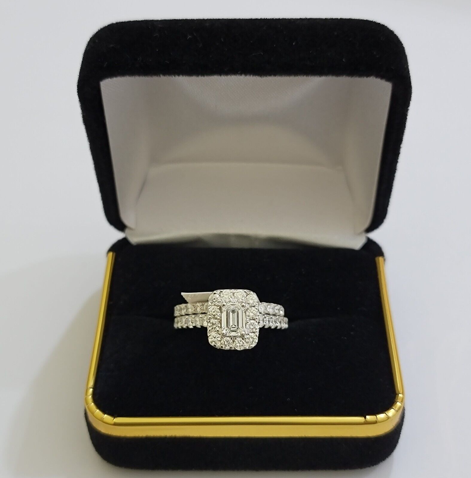 Real 14k White Gold Ring 2CT Diamond Engagement Wedding Ladies Band SET - GoldenlinQ