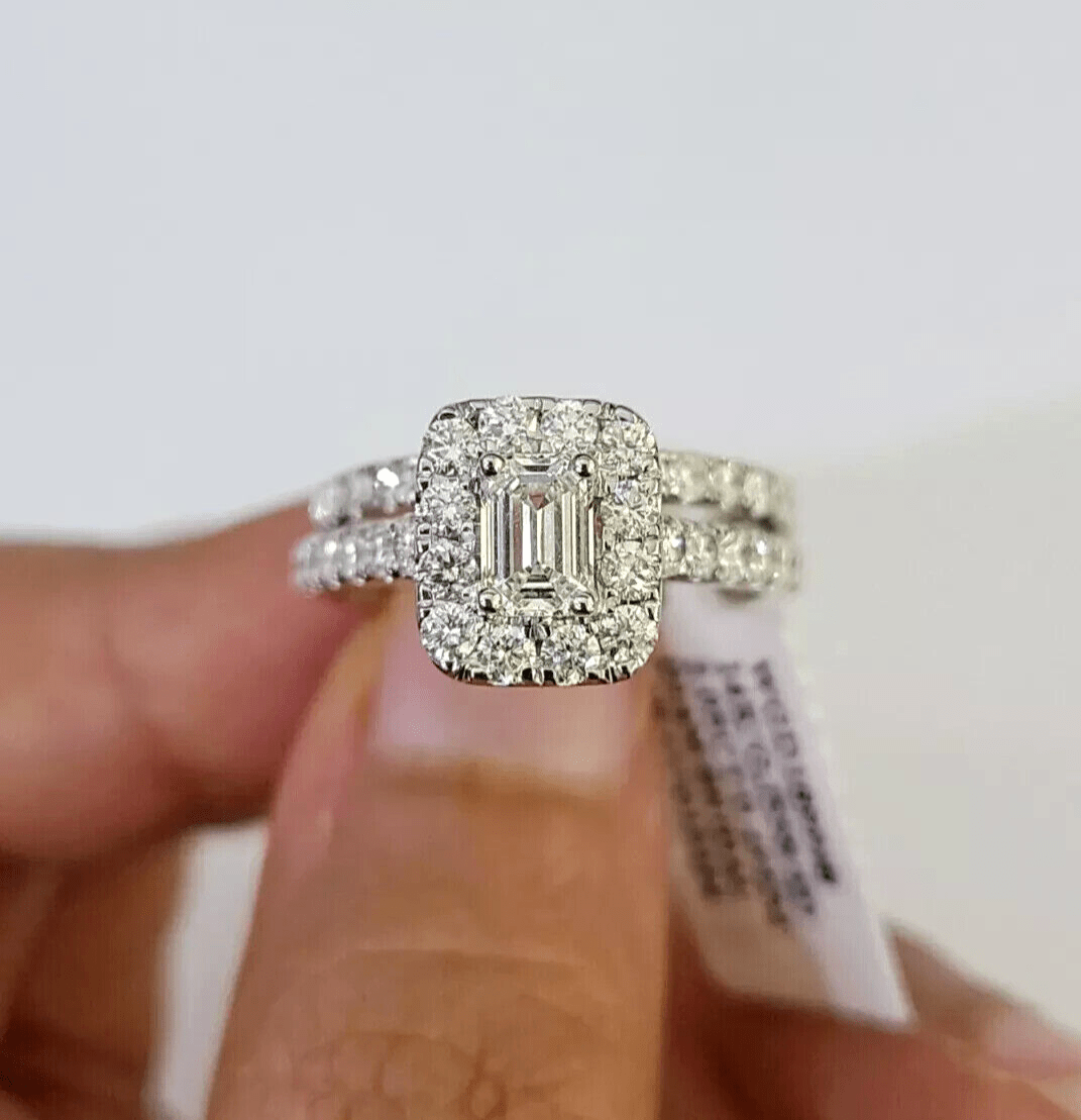 Real 14k White Gold Ring 2CT Diamond Engagement Wedding Ladies Band SET - GoldenlinQ