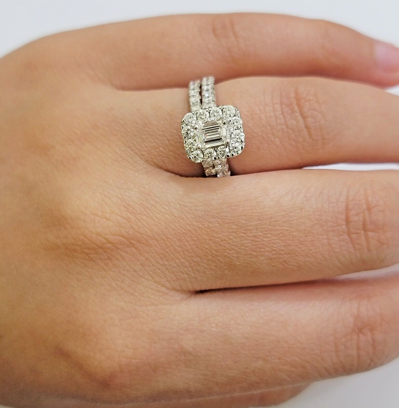 Real 14k White Gold Ring 2CT Diamonds Engagement Wedding Ladies Band SET , Women - GoldenlinQ