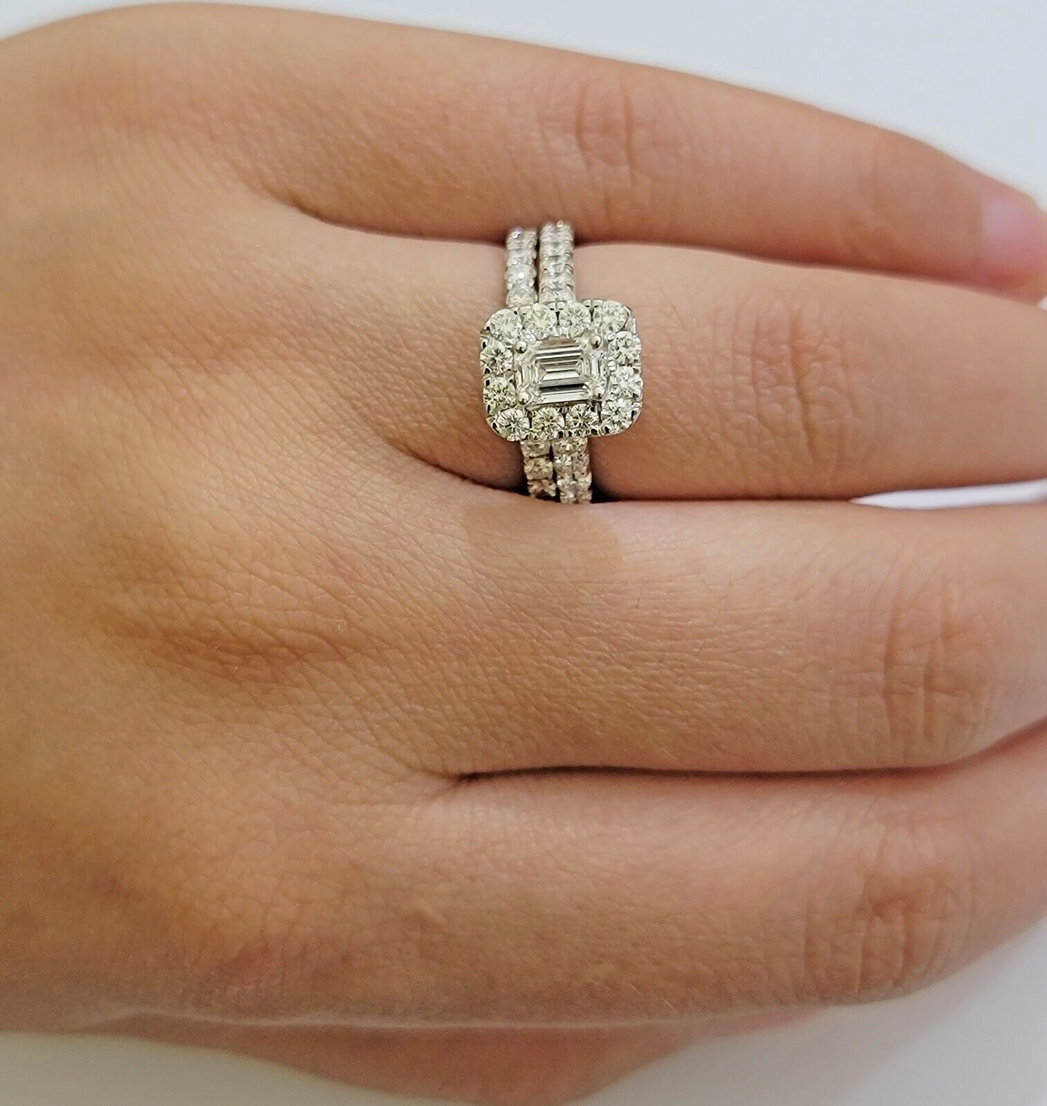 Real 14k White Gold Ring 2CT Diamonds Engagement Wedding Ladies Band SET , Women - GoldenlinQ