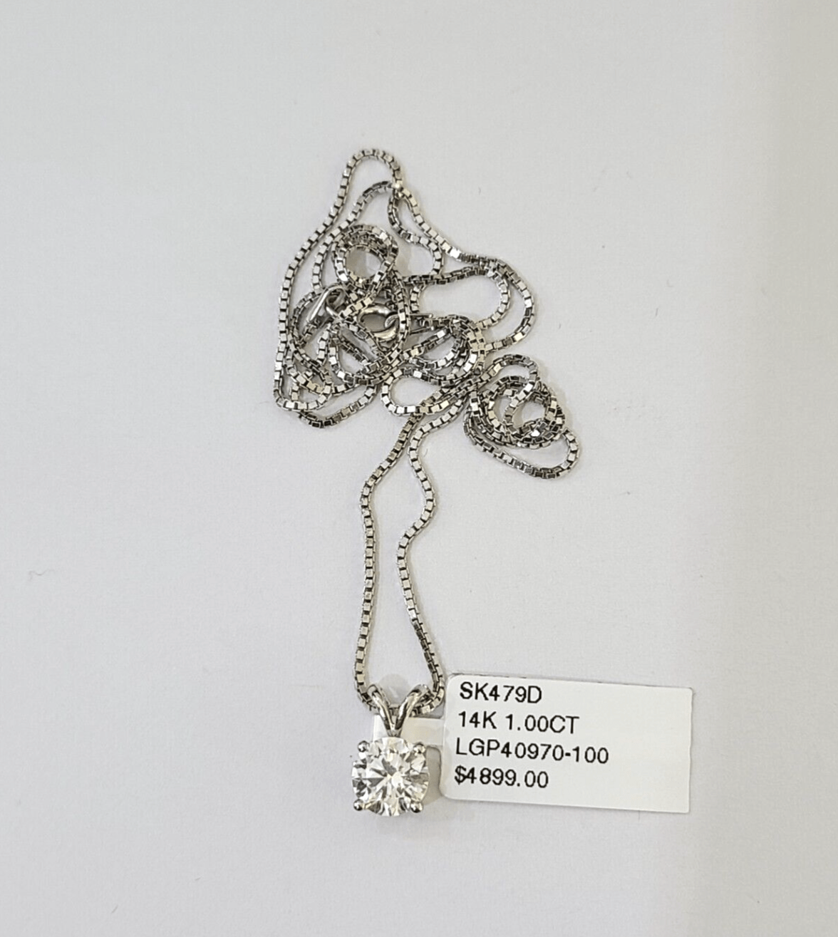 Real 14k White Gold Round Diamond Pendant Box Chain Necklace Set Women - GoldenlinQ