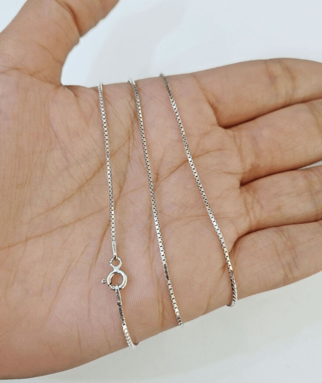 Real 14k White Gold Round Diamond Pendant Box Chain Necklace Set Women - GoldenlinQ