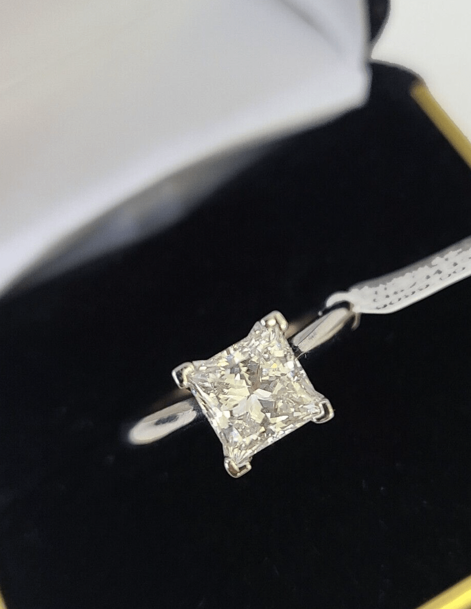 REAL 14k White Gold Square Diamond Ring Lab Created Ladies Wedding Engagement - GoldenlinQ