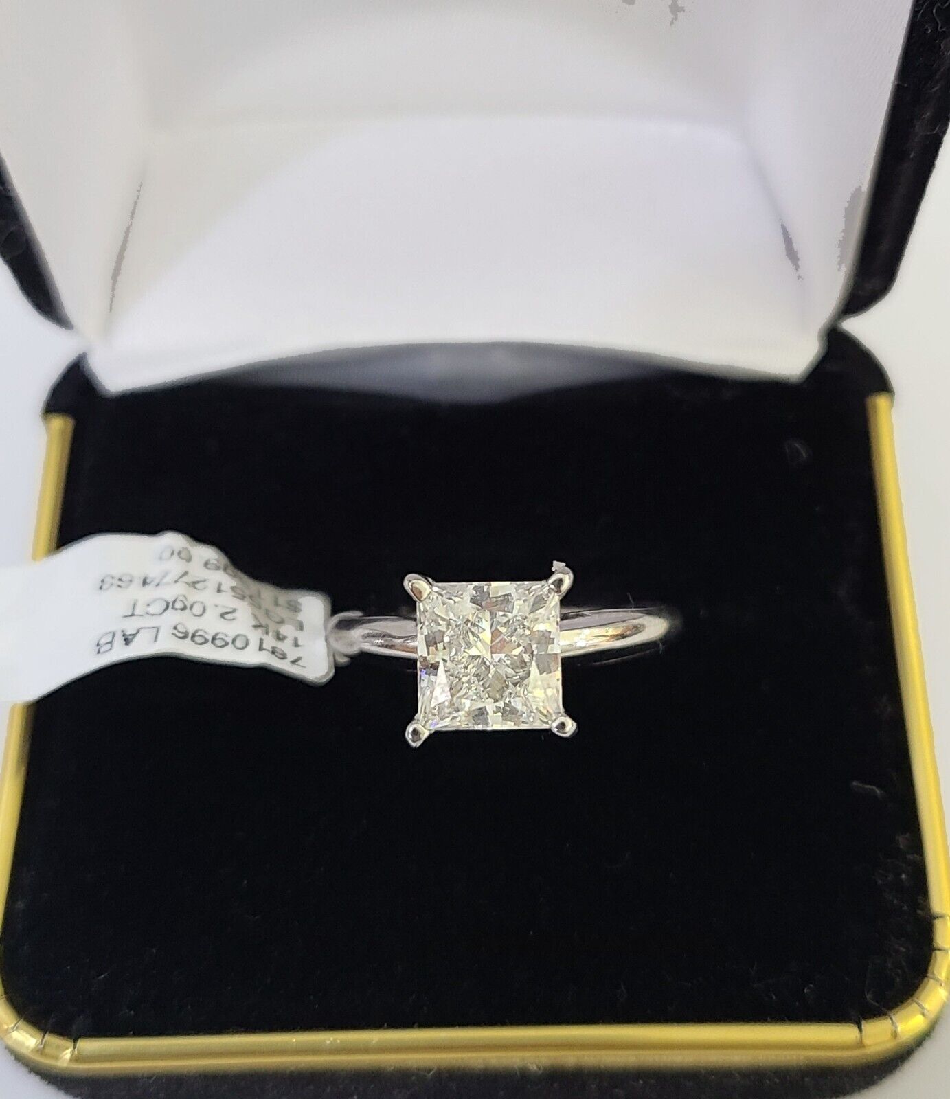 REAL 14k White Gold Square Diamond Ring Lab Created Ladies Wedding Engagement - GoldenlinQ