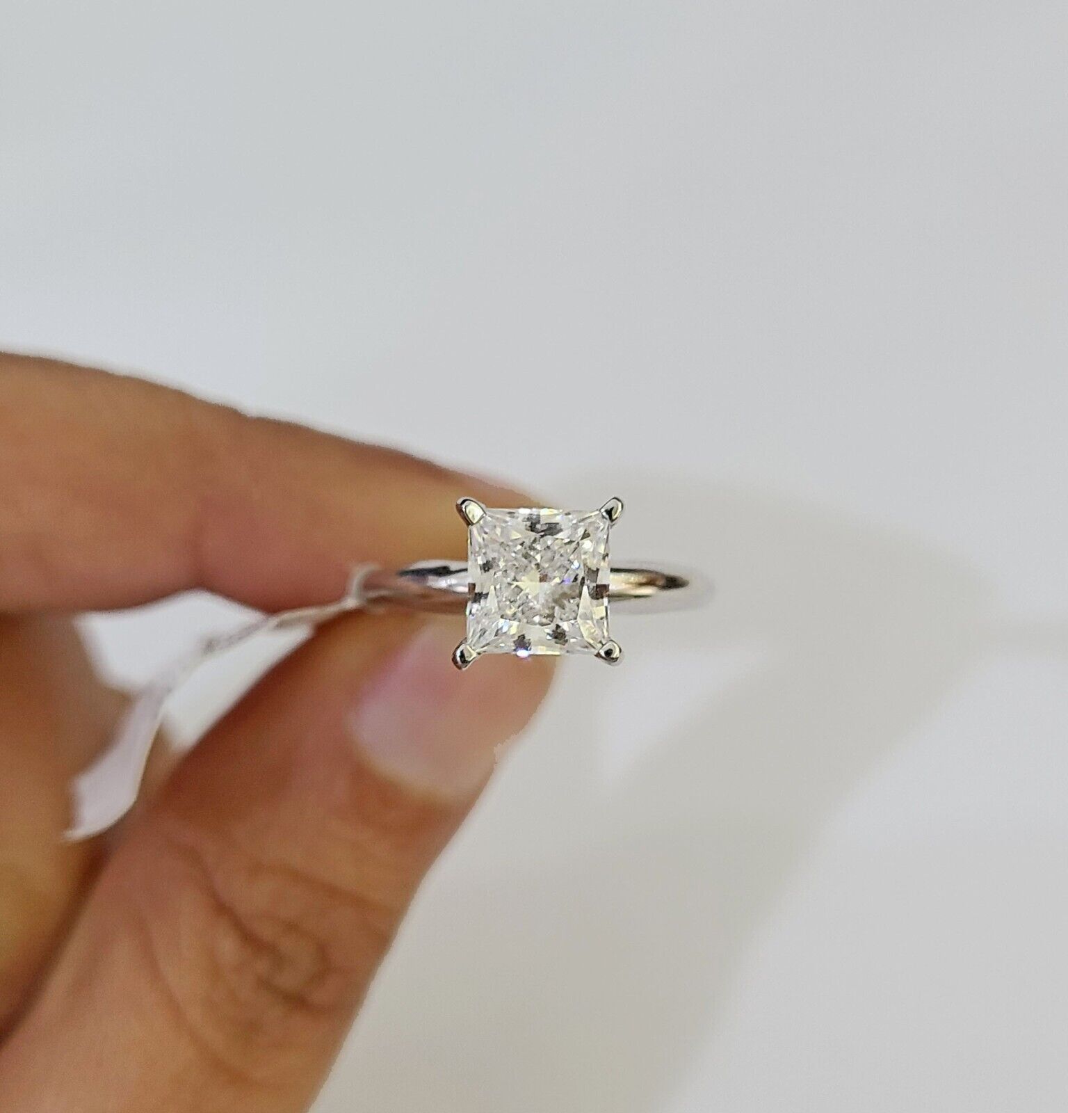 REAL 14k White Gold Square Diamond Ring Lab Created Ladies Wedding Engagement - GoldenlinQ