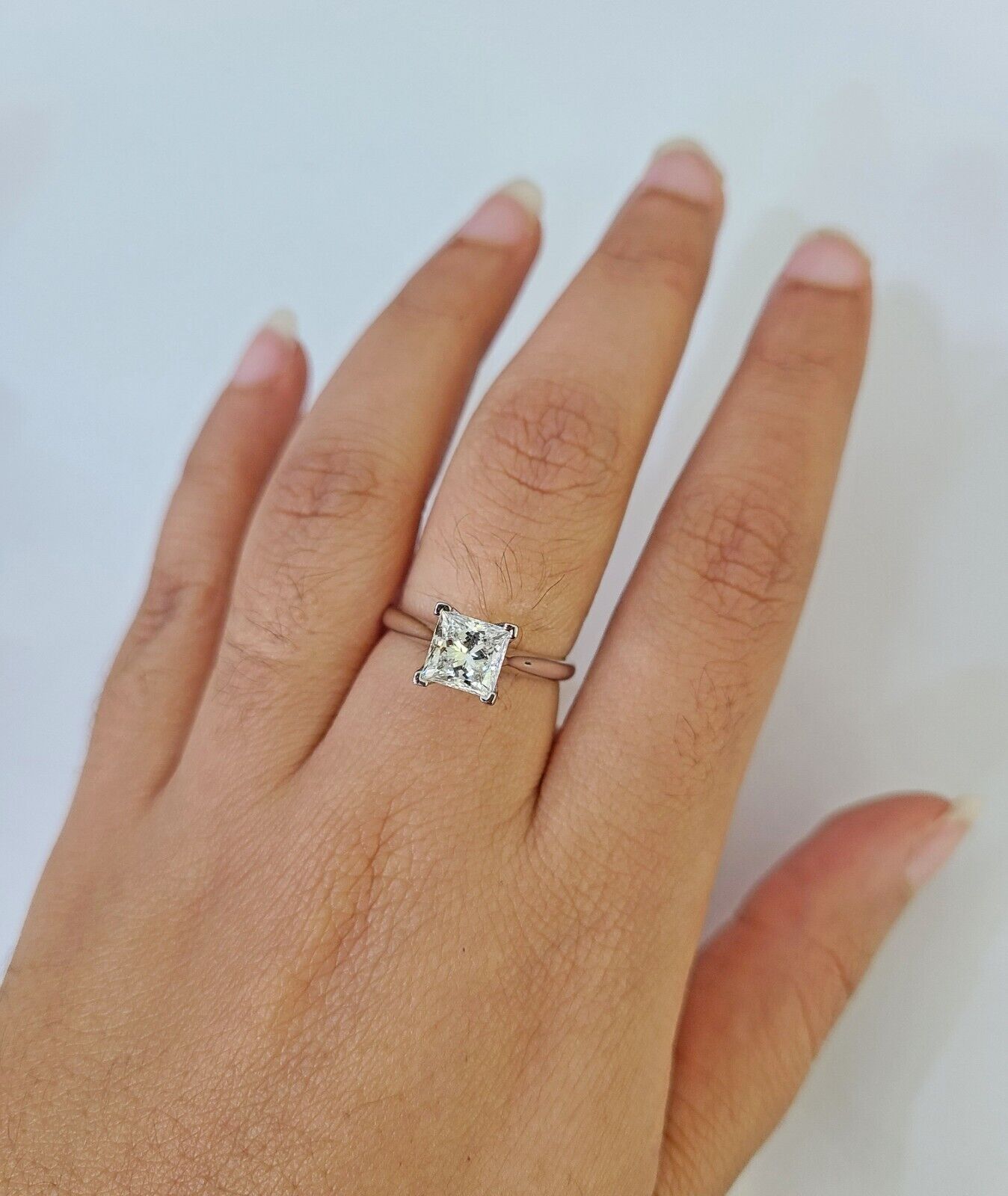 REAL 14k White Gold Square Diamond Ring Lab Created Ladies Wedding Engagement - GoldenlinQ