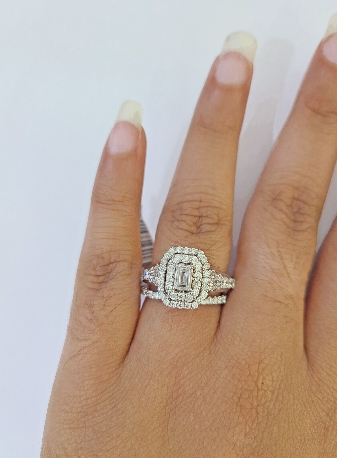 REAL 14k White Rose Gold Diamond Ring Octagonal Shaped Ladies Wedding Engagement - GoldenlinQ