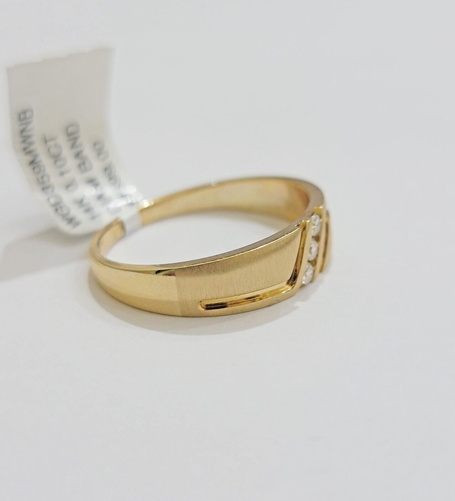 Real 14k Yellow Diamond Ring Mens Band 0.10 Ct Round Cut Wedding Engagement Size - GoldenlinQ