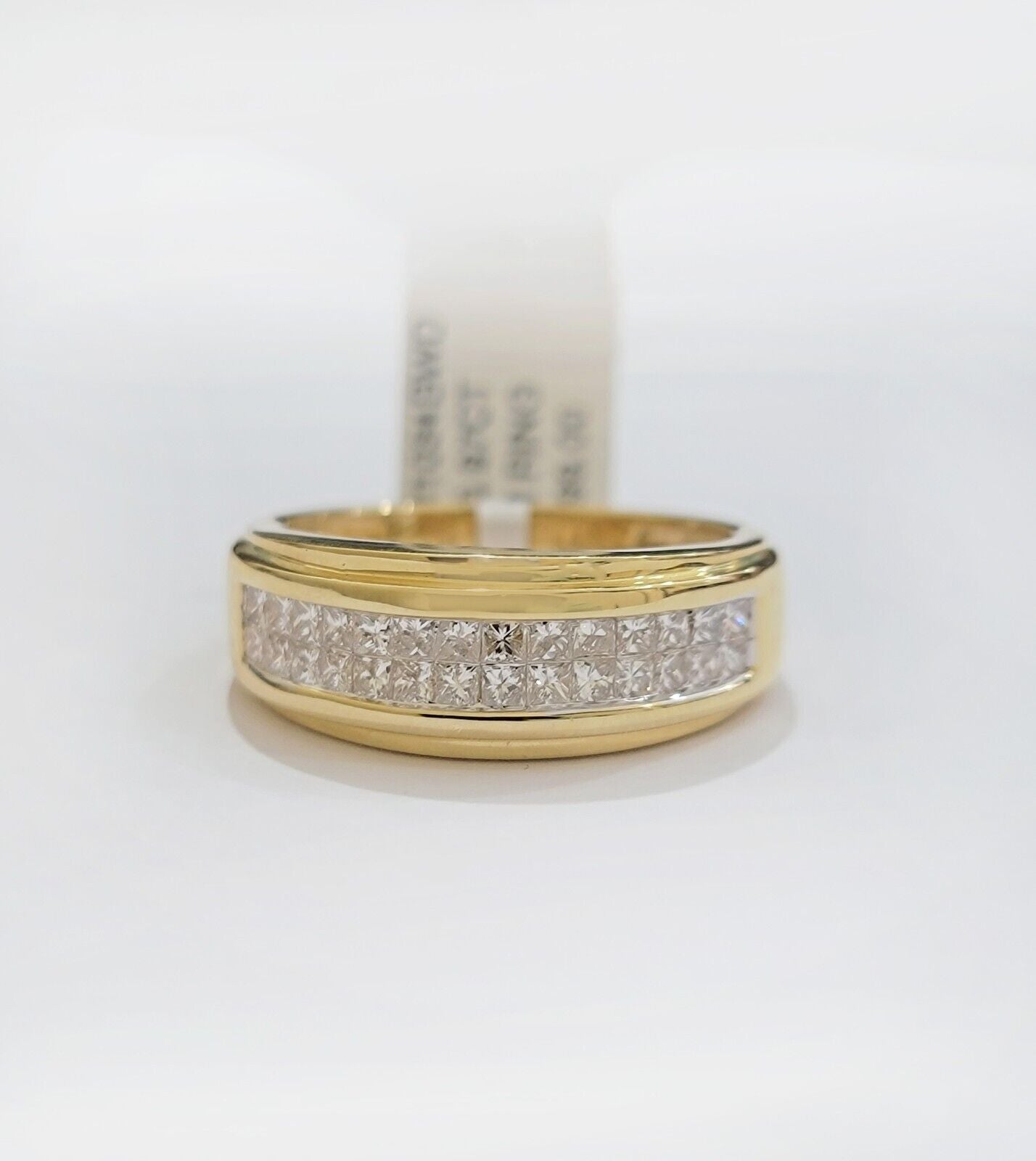 Real 14k Yellow Diamond Ring Mens Band 0.97 Ct Princess Cut Wedding Engagement - GoldenlinQ
