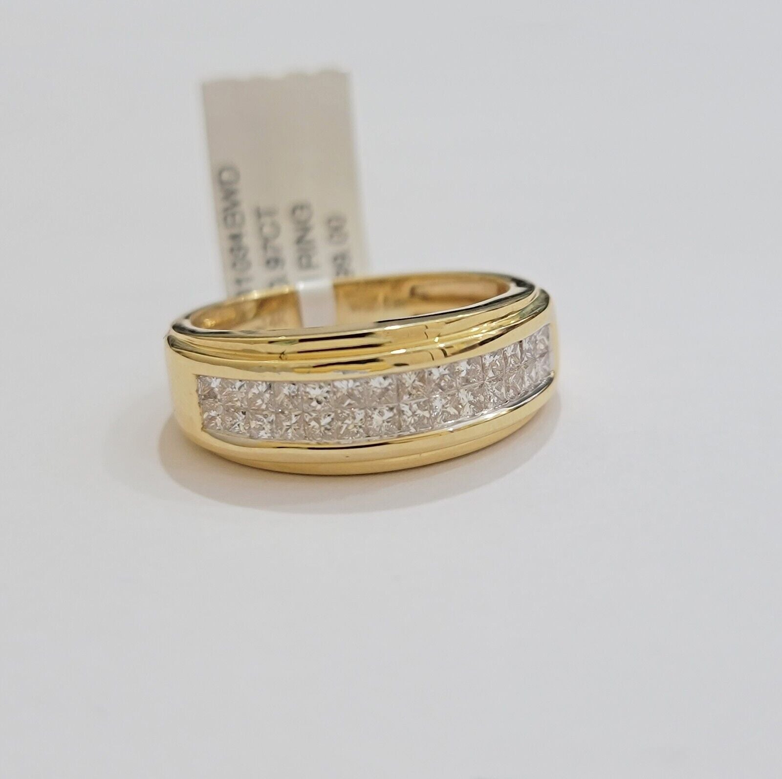 Real 14k Yellow Diamond Ring Mens Band 0.97 Ct Princess Cut Wedding Engagement - GoldenlinQ