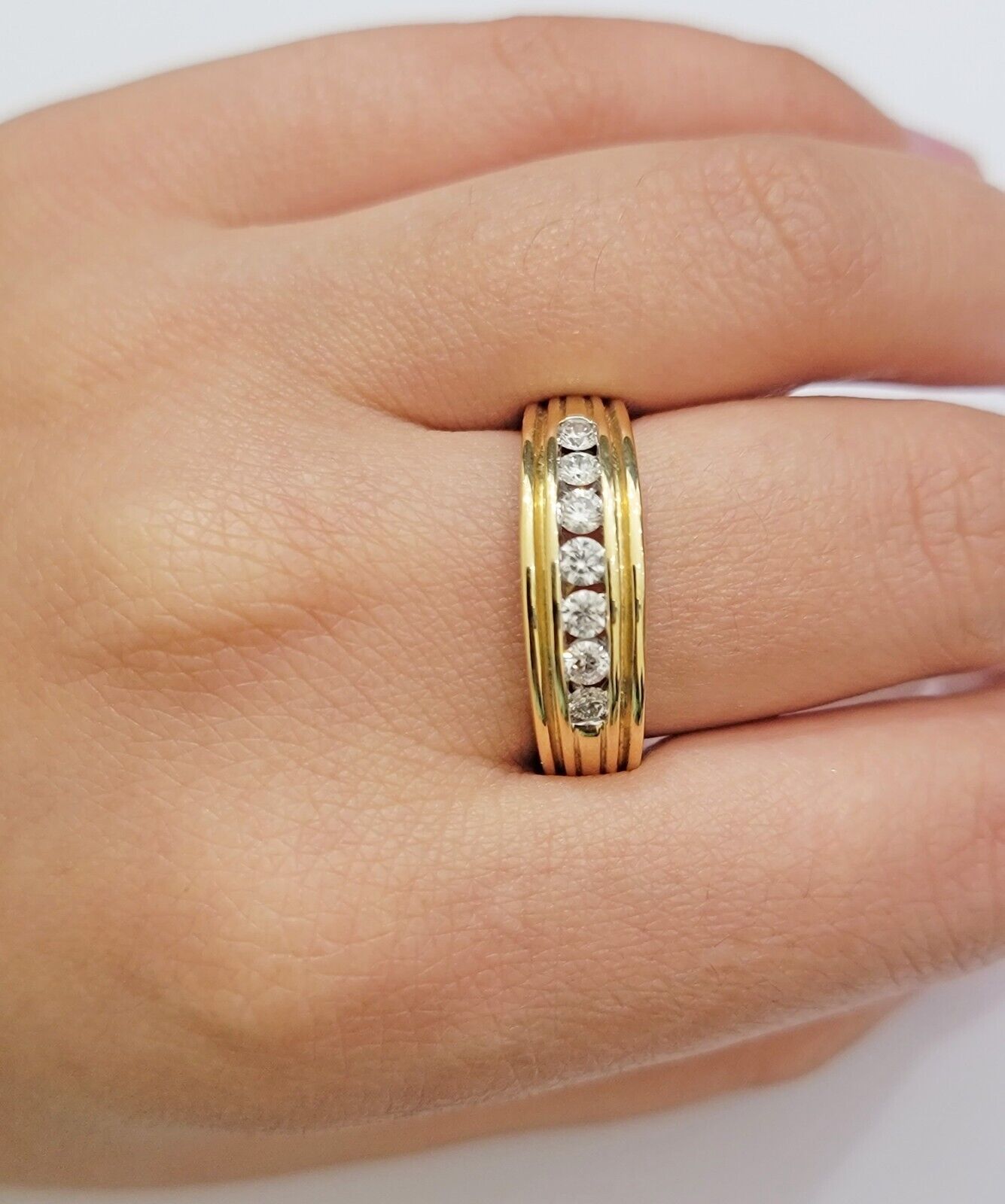 Real 14k Yellow Diamond Ring Mens Band 1/2Ct Round Cut Wedding Engagement Size10 - GoldenlinQ