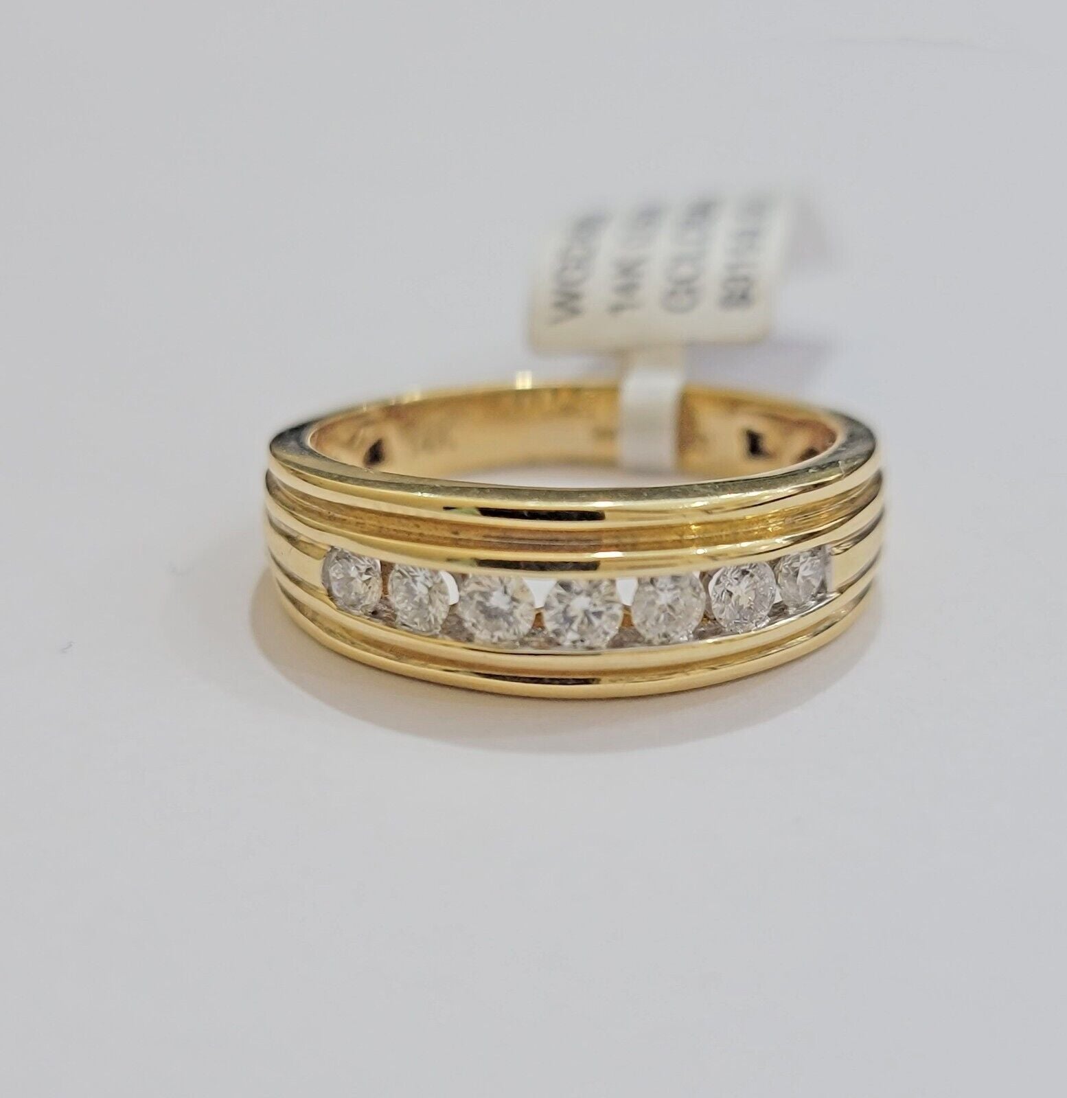 Real 14k Yellow Diamond Ring Mens Band 1/2Ct Round Cut Wedding Engagement Size10 - GoldenlinQ