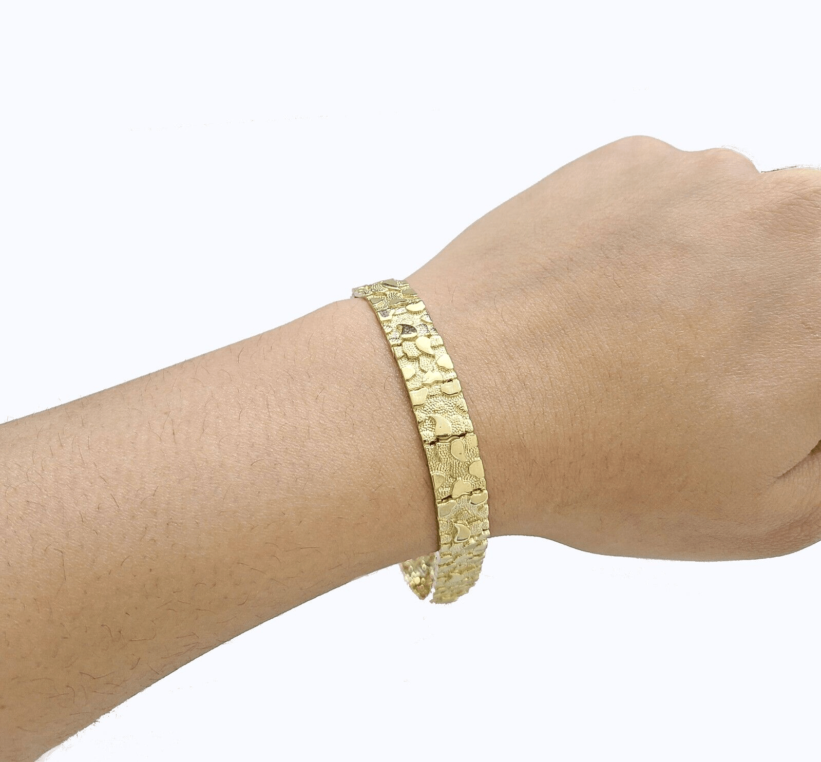 Real 14k Yellow Gold 9mm Nugget Bracelet 8.5" inch 14kt Unisex Men Women - GoldenlinQ