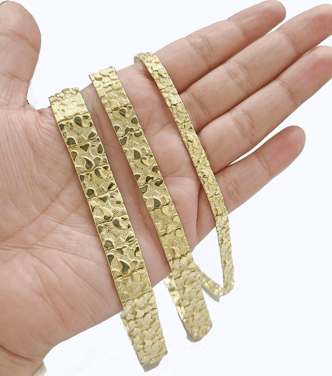 Real 14k Yellow Gold 9mm Nugget Bracelet 8.5" inch 14kt Unisex Men Women - GoldenlinQ