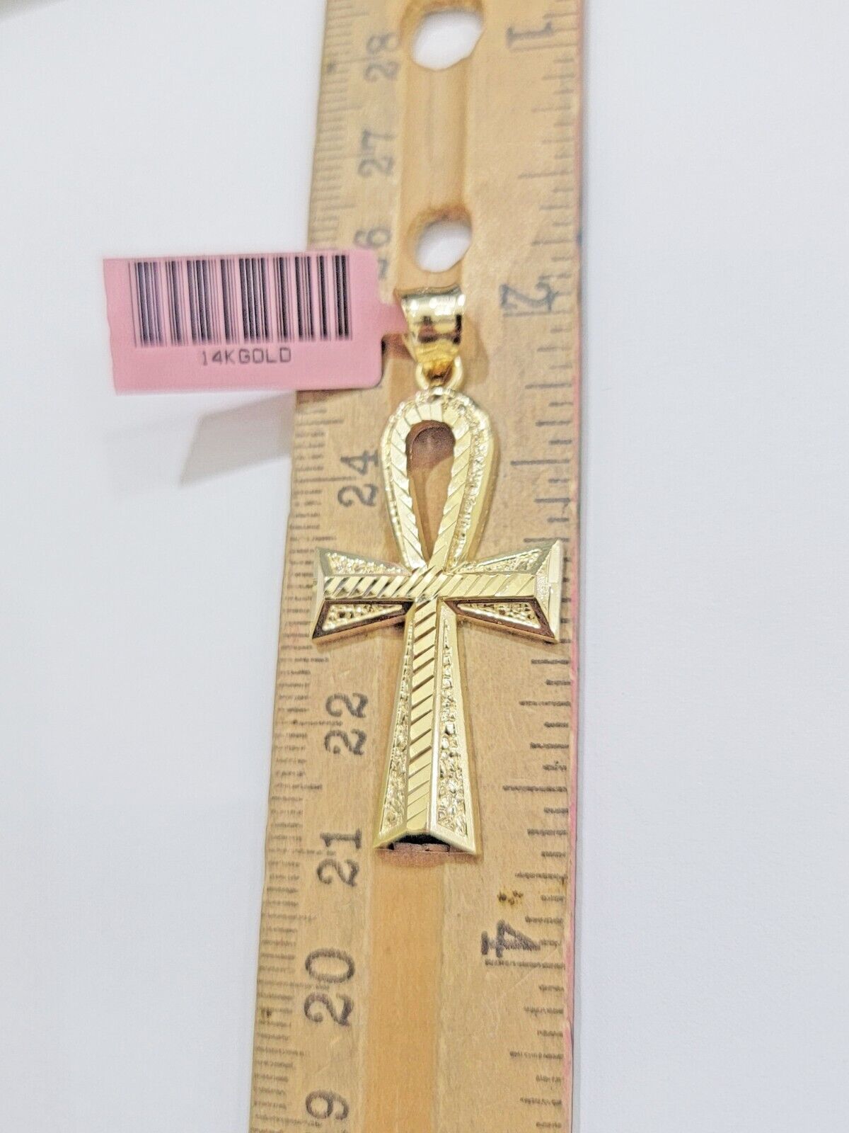 Real 14k Yellow Gold Ankh charm pendant 1.75 Inch Diamond Cuts Charm for Chains - GoldenlinQ