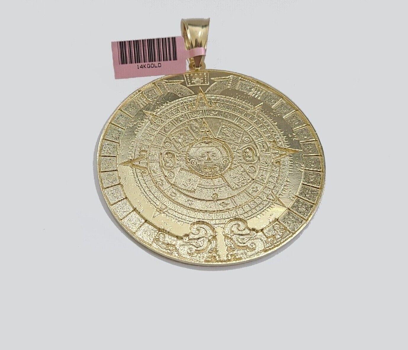 Real 14K Yellow Gold Aztec Calendar Charm Solid Pendant For Chain 14KT Necklace - GoldenlinQ
