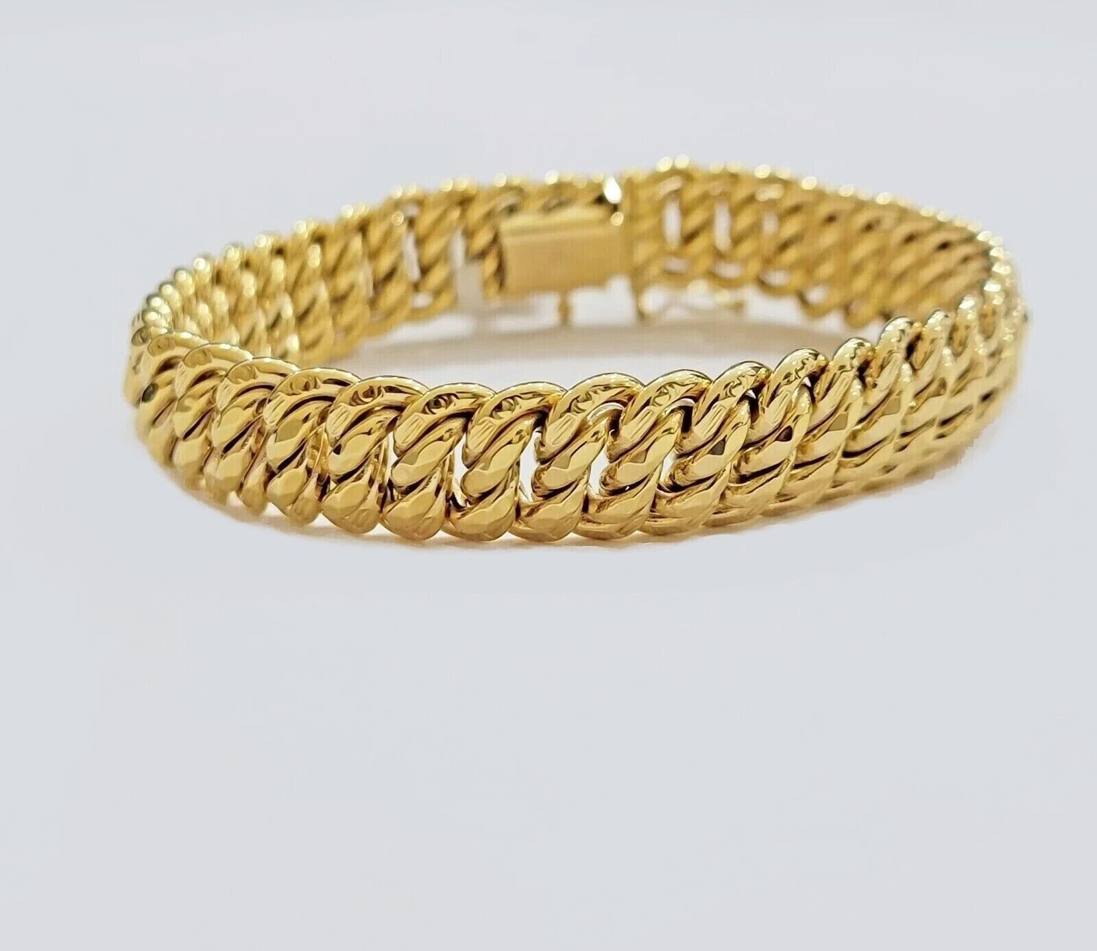 Real 14k Yellow Gold Bracelet 13mm 8 Inch Flat Byzantine Box Clasp Men Women - GoldenlinQ