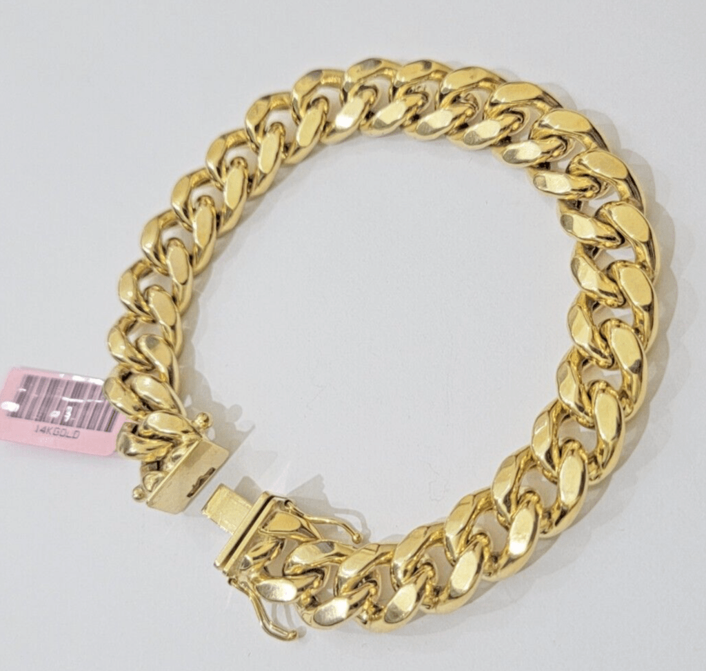 Real 14k Yellow Gold Bracelet 9 Inch Miami Cuban Link Box Clasp For Men's 14KT - GoldenlinQ