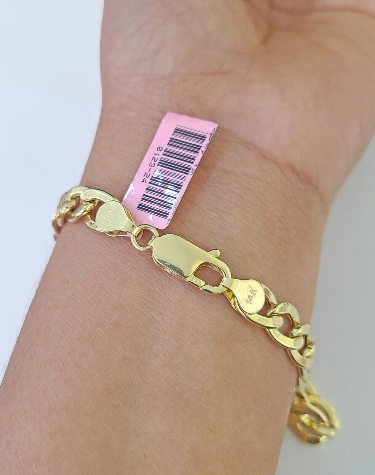 Real 14k Yellow Gold Bracelet Cuban Curb link 7mm 8" & 9 Inch 14 KT Men Women - GoldenlinQ