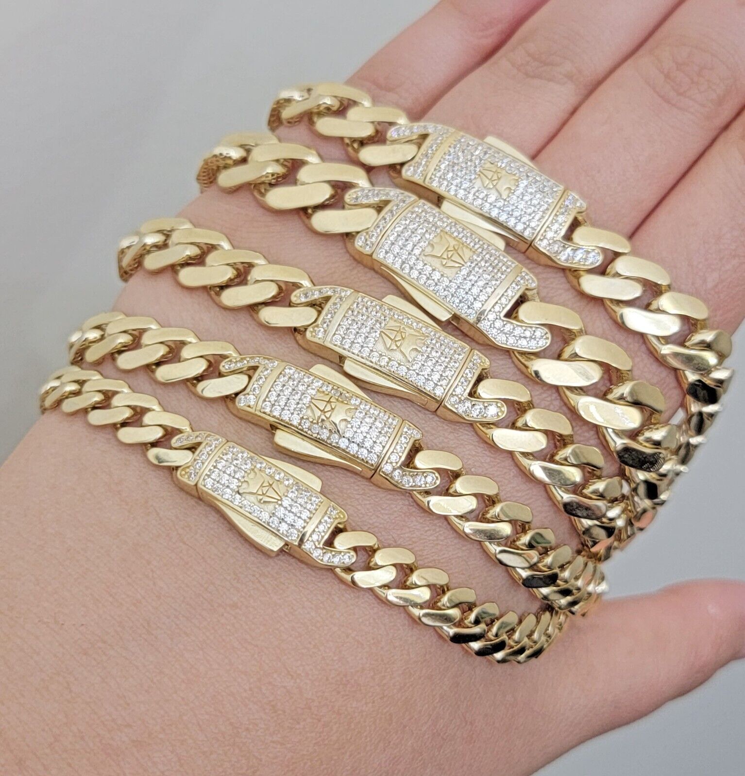 Real 14k Yellow Gold Bracelet Link Royal Monaco Cuban Link 7mm - 11mm 8 /8.5 Inch - GoldenlinQ