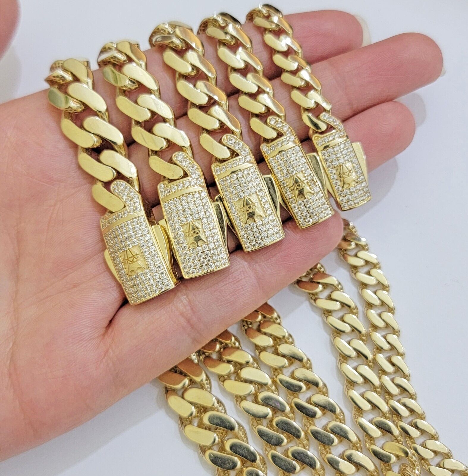 Real 14k Yellow Gold Bracelet Link Royal Monaco Cuban Link 7mm - 11mm 8 /8.5 Inch - GoldenlinQ