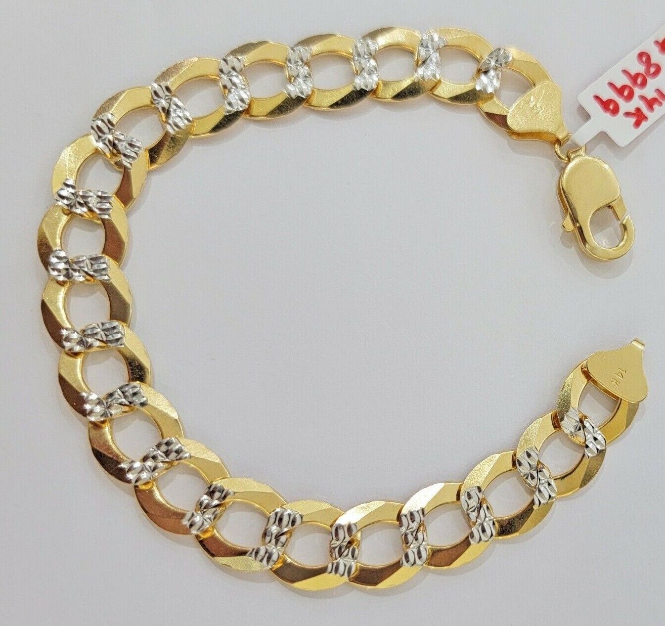 Real 14k Yellow Gold Bracelet Mens Diamond Cut Solid Cuban Curb Link 10mm 9 Inch - GoldenlinQ