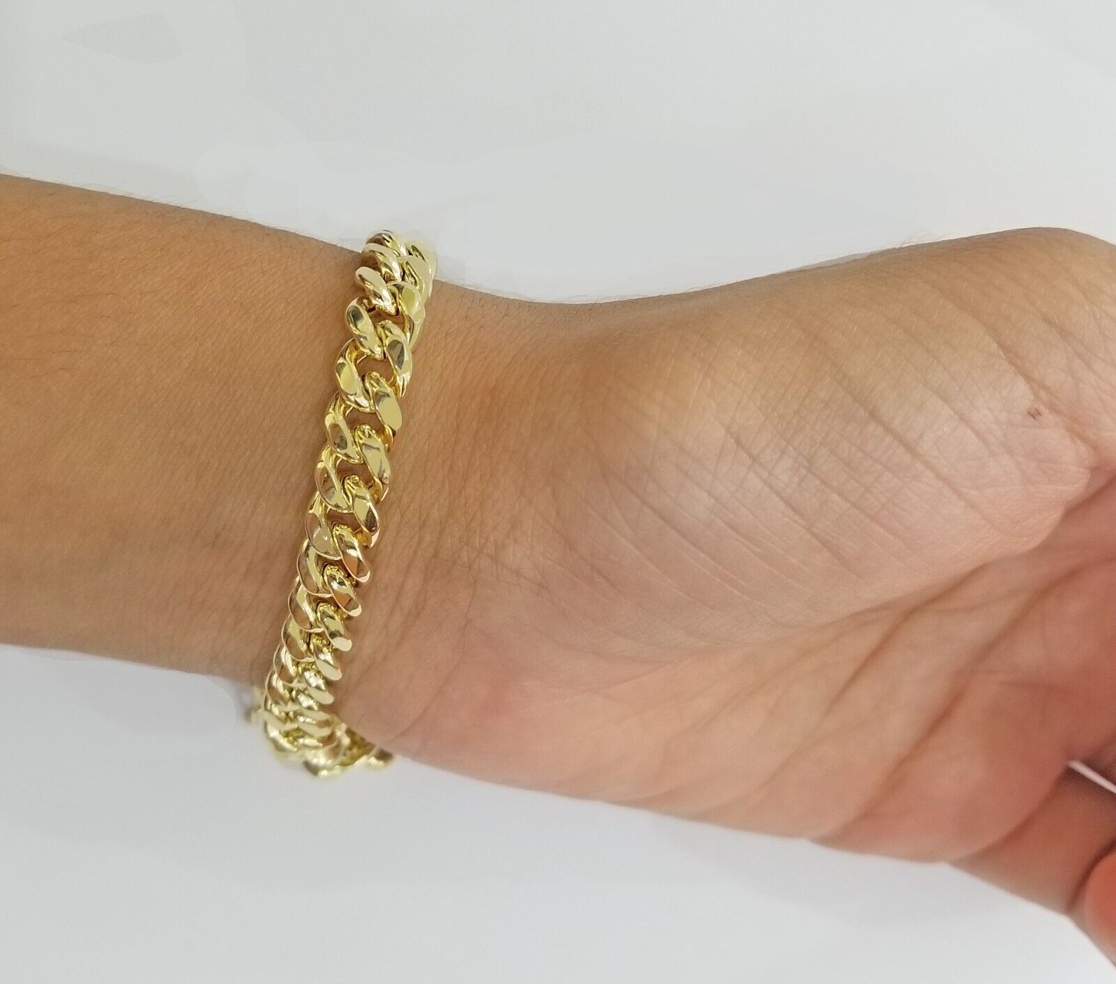 Real 14K Yellow Gold Bracelet Miami Cuban 8" Inch 7mm 14kt Gold Pura Oro - GoldenlinQ