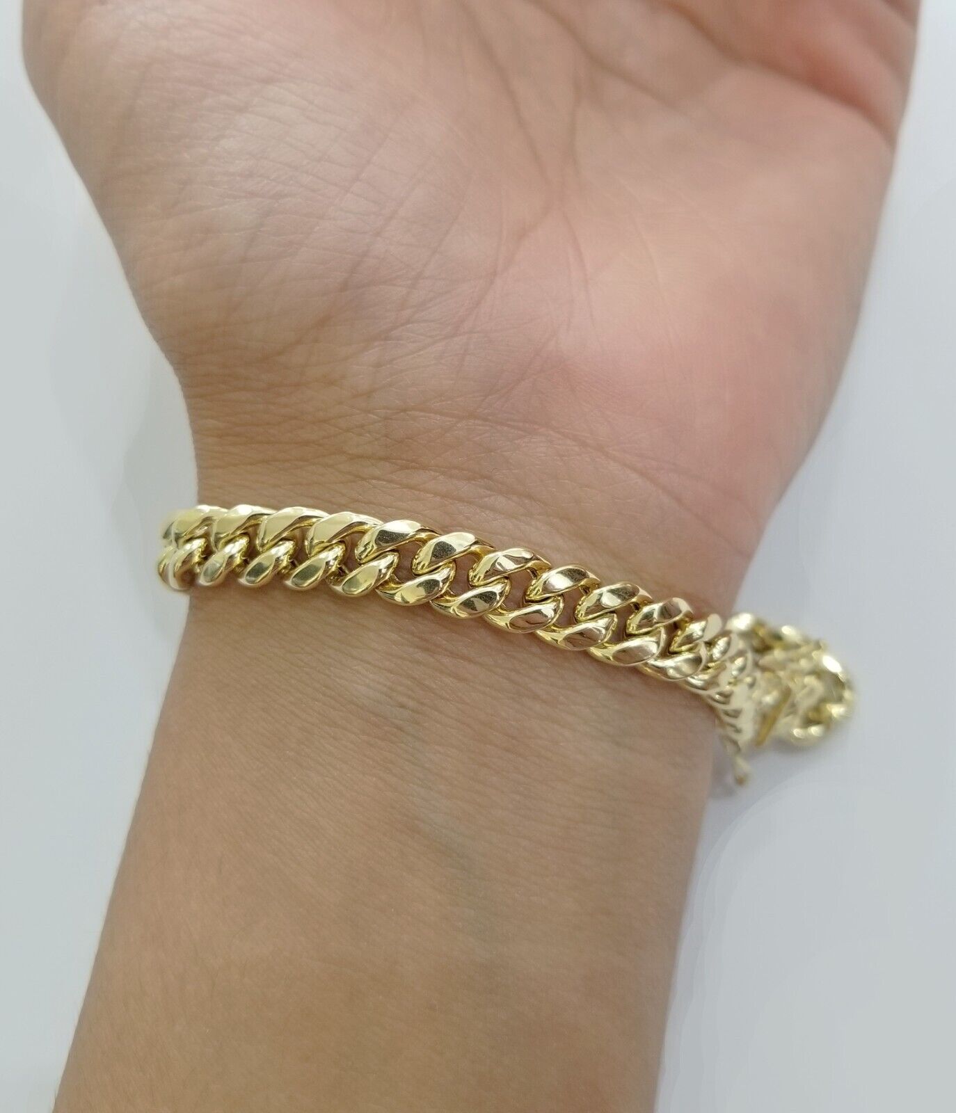 Real 14K Yellow Gold Bracelet Miami Cuban 8" Inch 7mm 14kt Gold Pura Oro - GoldenlinQ