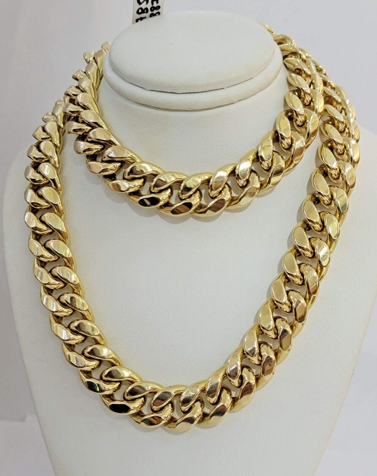 Real 14k Yellow Gold Chain Necklace 24 Inch 15mm Miami Cuban Link Mens 14kt - GoldenlinQ