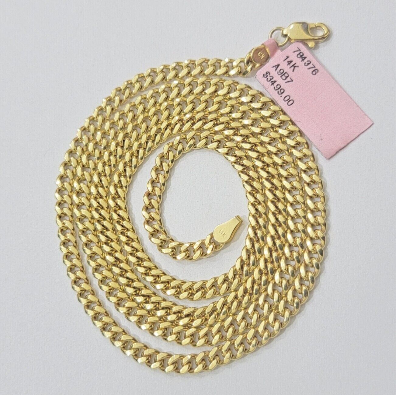 Real 14K Yellow Gold Chain Necklace Miami Cuban Link Chain 3.5mm 18" - 26'' Inch - GoldenlinQ