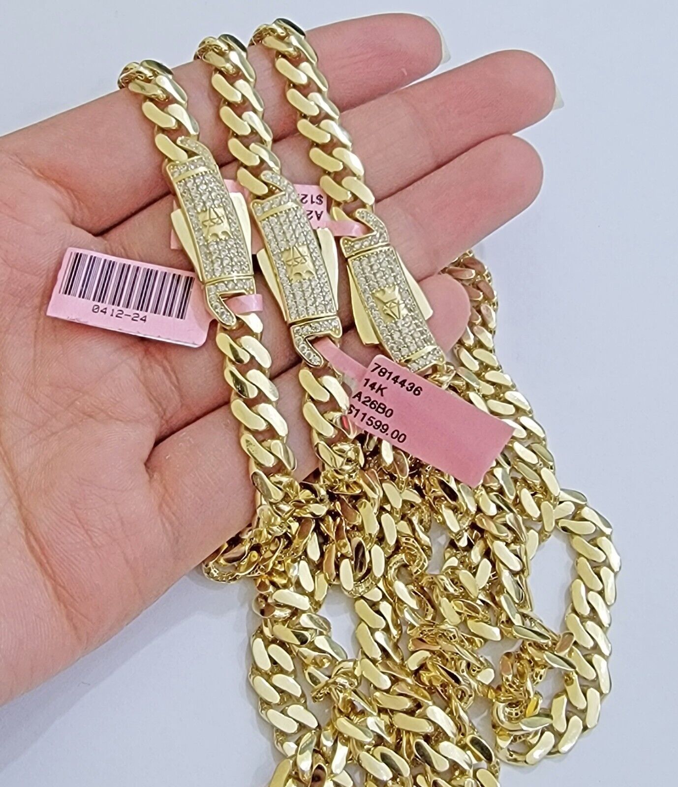 Real 14K Yellow Gold Chain Necklace Royal Monaco Cuban Link 7mm 20" - 24" ,Hollow - GoldenlinQ