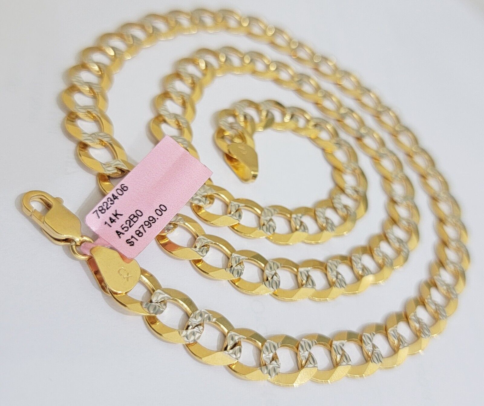 Real 14k Yellow Gold Chain Necklace Two - tone Cuban Curb Link 9.5mm 22 inch SOLID - GoldenlinQ