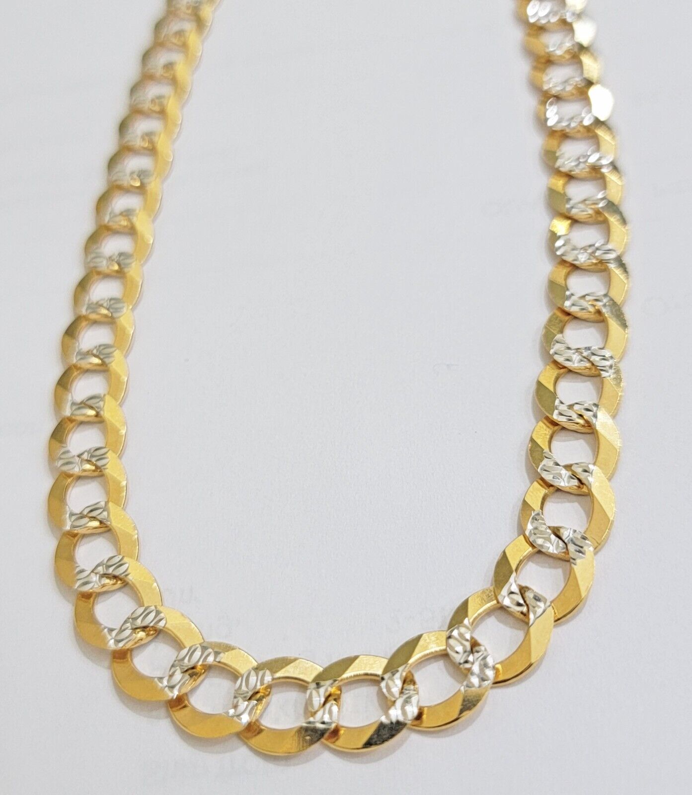 Real 14k Yellow Gold Chain Necklace Two - tone Cuban Curb Link 9.5mm 22 inch SOLID - GoldenlinQ