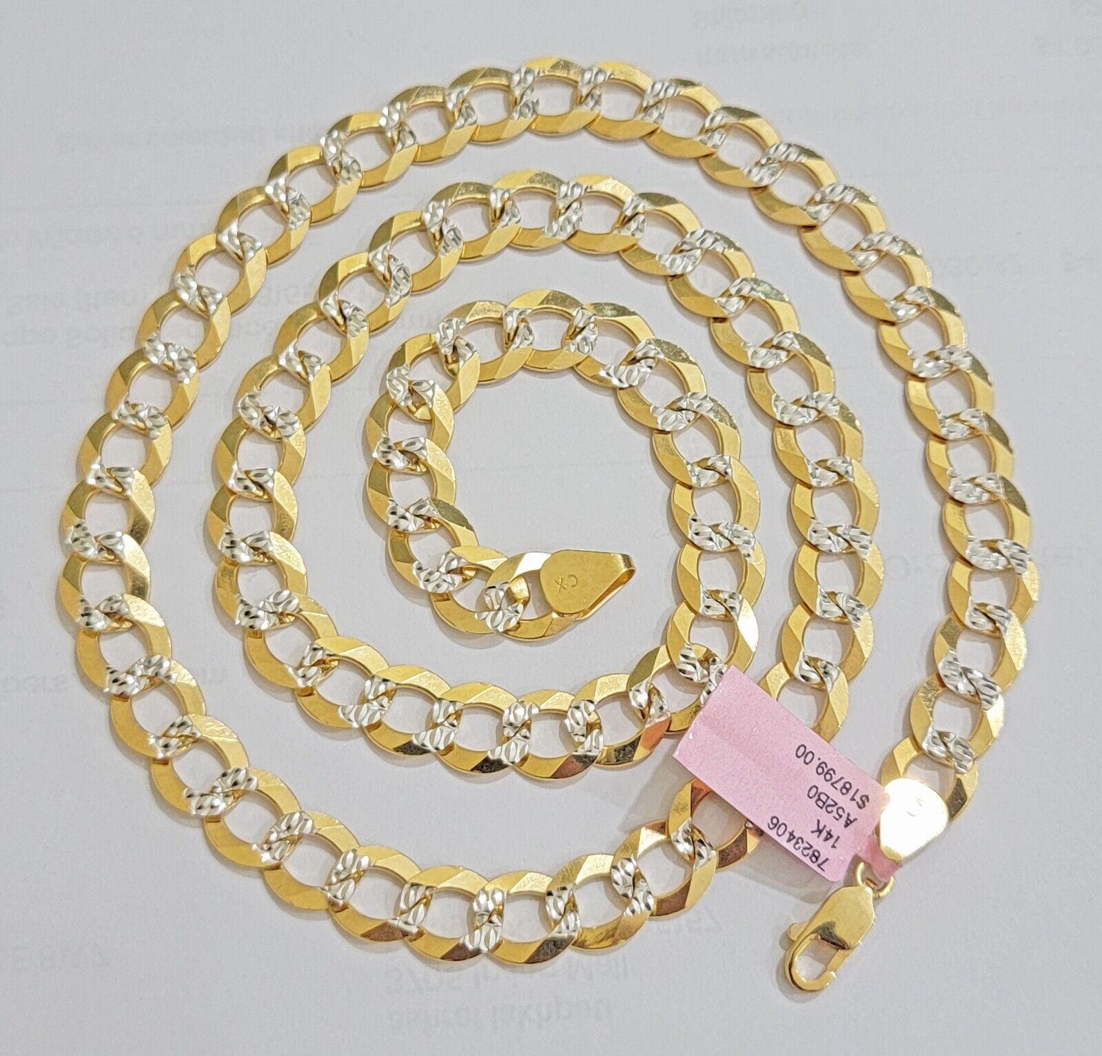 Real 14k Yellow Gold Chain Necklace Two - tone Cuban Curb Link 9.5mm 24 inch SOLID - GoldenlinQ