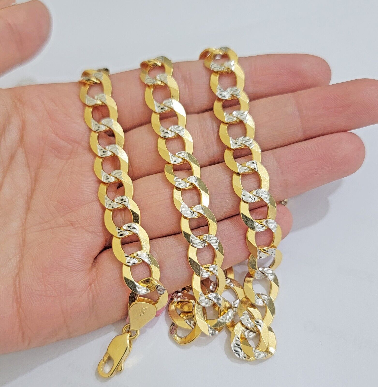 Real 14k Yellow Gold Chain Necklace Two - tone Cuban Curb Link 9.5mm 24 inch SOLID - GoldenlinQ