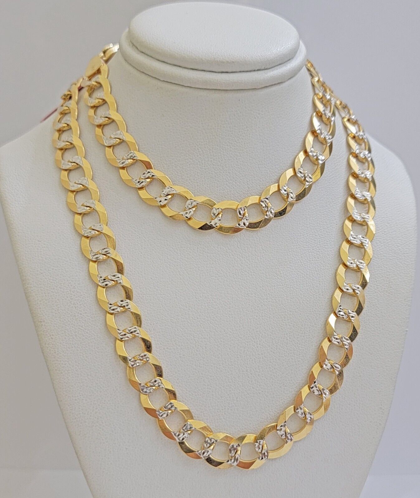 Real 14k Yellow Gold Chain Necklace Two - tone Cuban Curb Link 9.5mm 24 inch SOLID - GoldenlinQ