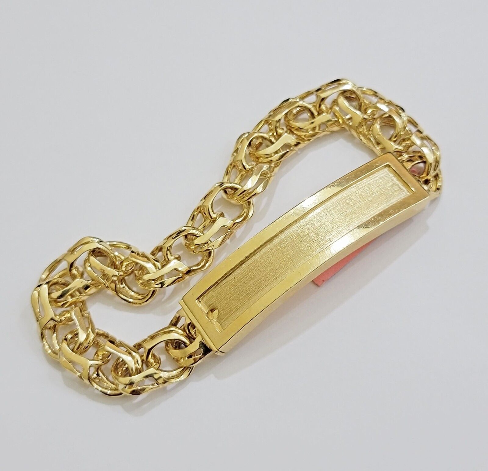 Real 14k Yellow Gold Chino Bracelet 8 Inch 10mm Men's Name Plate ID Link Solid - GoldenlinQ