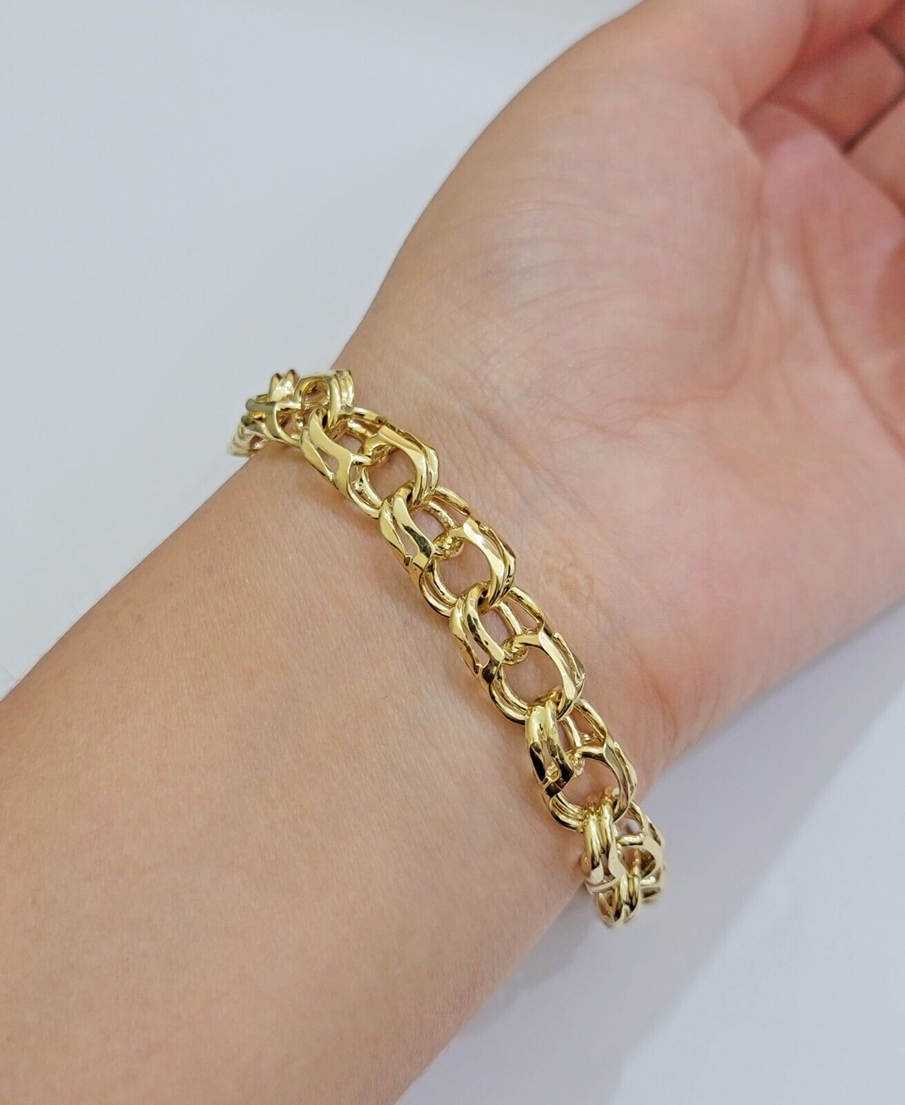 Real 14k Yellow Gold Chino Bracelet 8 Inch 10mm Men's Name Plate ID Link Solid - GoldenlinQ