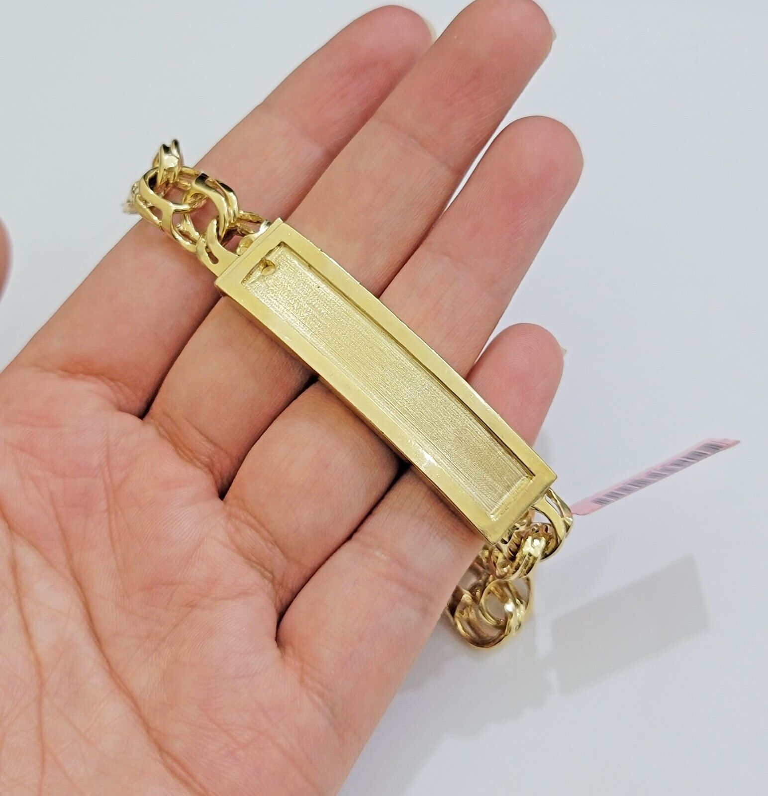 Real 14k Yellow Gold Chino Bracelet 8 Inch 10mm Men's Name Plate ID Link Solid - GoldenlinQ