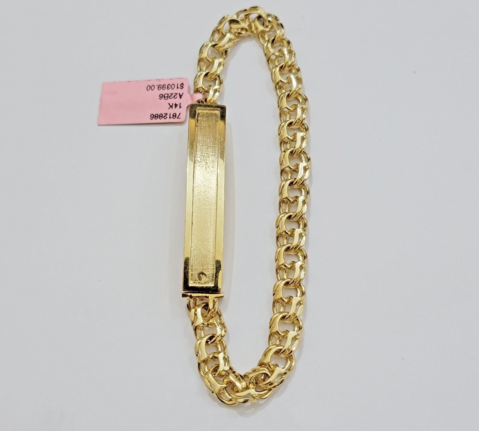 Real 14k Yellow Gold Chino Bracelet 8 Inch 7mm Men's Name Plate ID Link Solid - GoldenlinQ