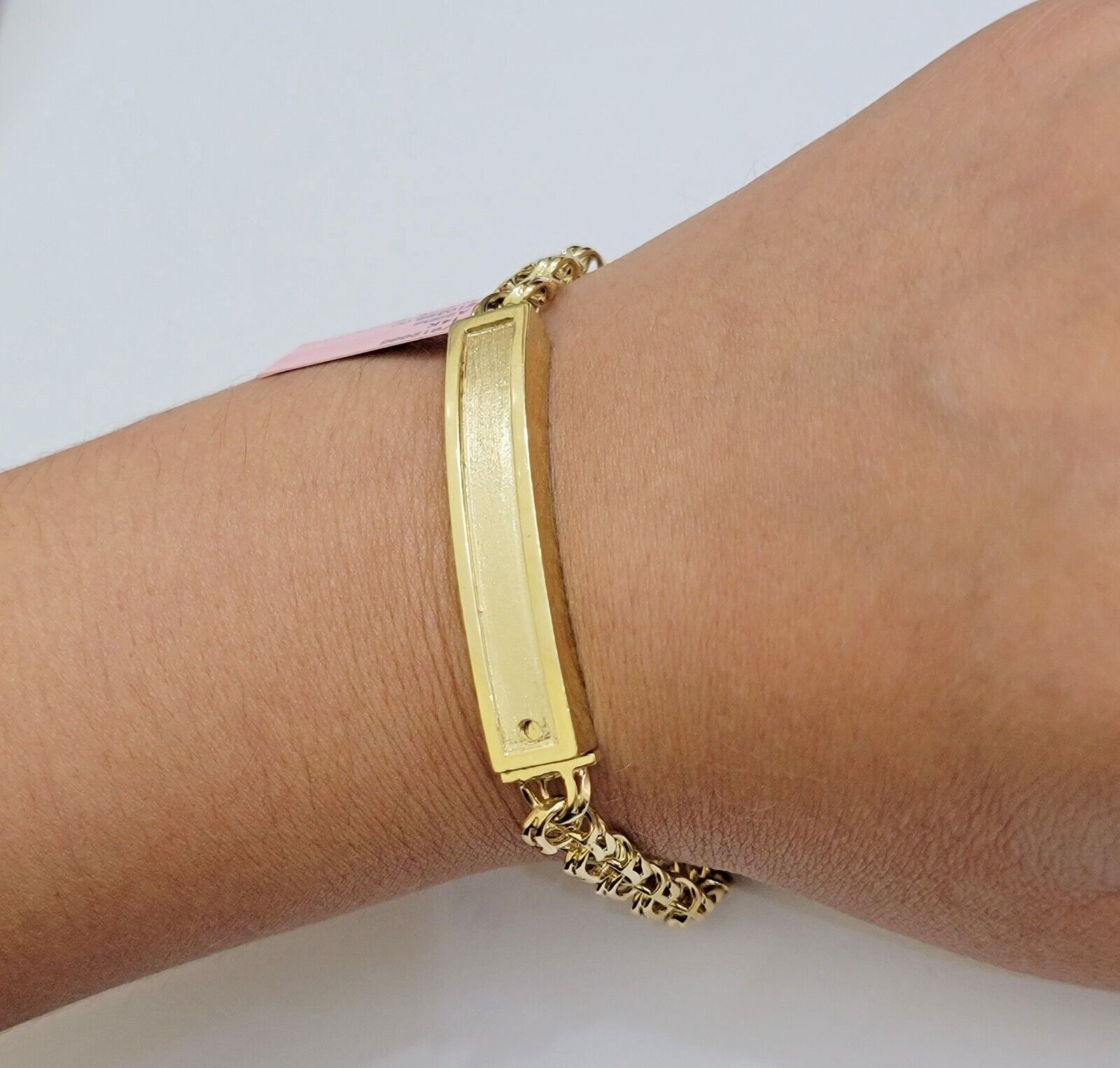 Real 14k Yellow Gold Chino Bracelet 8 Inch 7mm Men's Name Plate ID Link Solid - GoldenlinQ