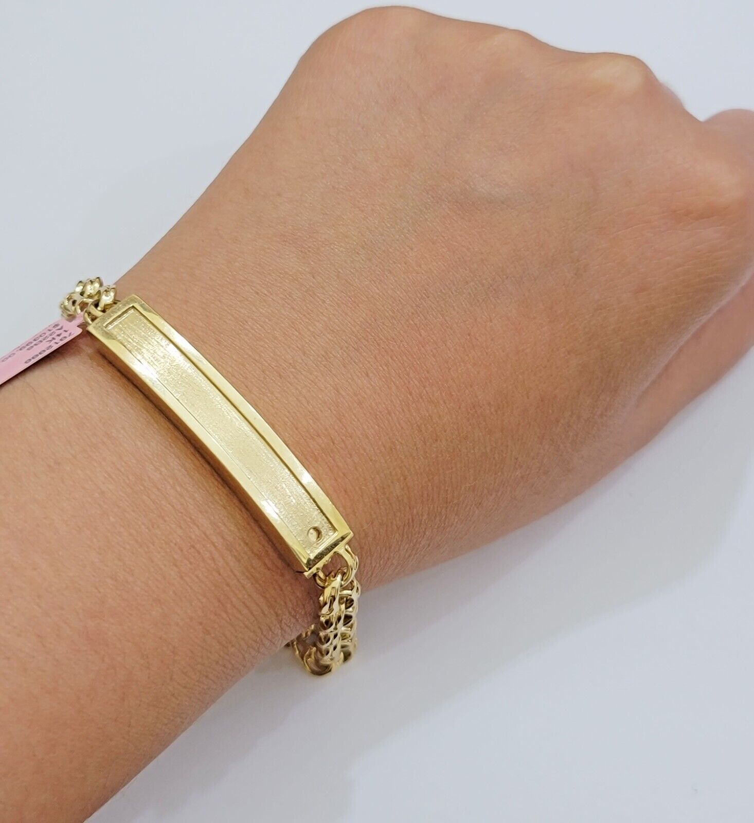 Real 14k Yellow Gold Chino Bracelet 8 Inch 7mm Men's Name Plate ID Link Solid - GoldenlinQ