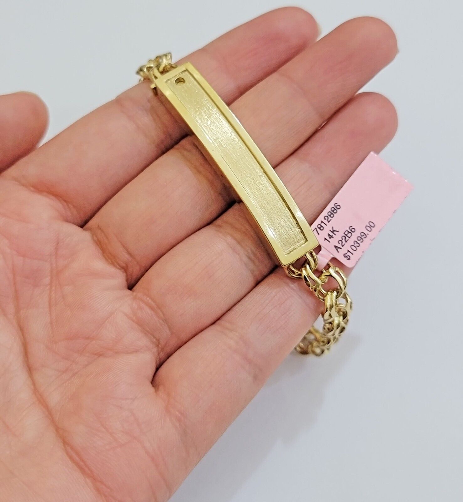 Real 14k Yellow Gold Chino Bracelet 8 Inch 7mm Men's Name Plate ID Link Solid - GoldenlinQ