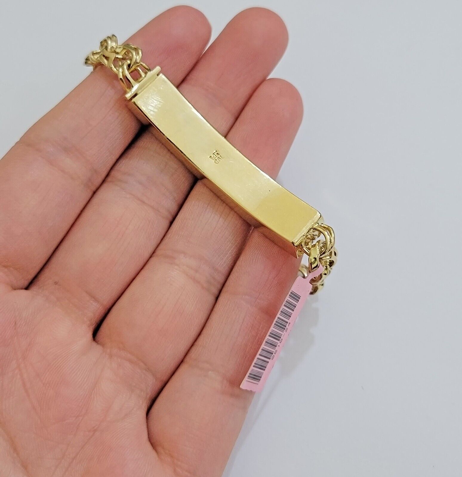 Real 14k Yellow Gold Chino Bracelet 8 Inch 7mm Men's Name Plate ID Link Solid - GoldenlinQ