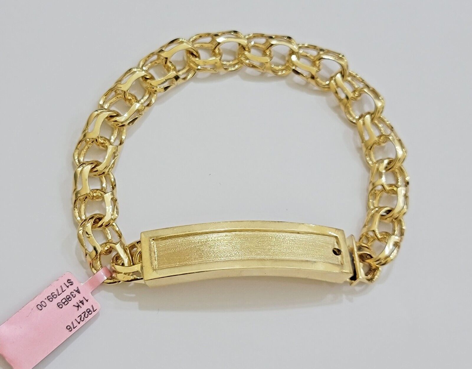 Real 14k Yellow Gold Chino Bracelet 8.5 Inch Men's Name Plate ID Link Solid Oro - GoldenlinQ